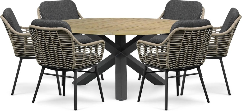Tuinset Ronde Tuintafel 6 personen 160 cm Rope Grijs Coco Antoni/Rockville