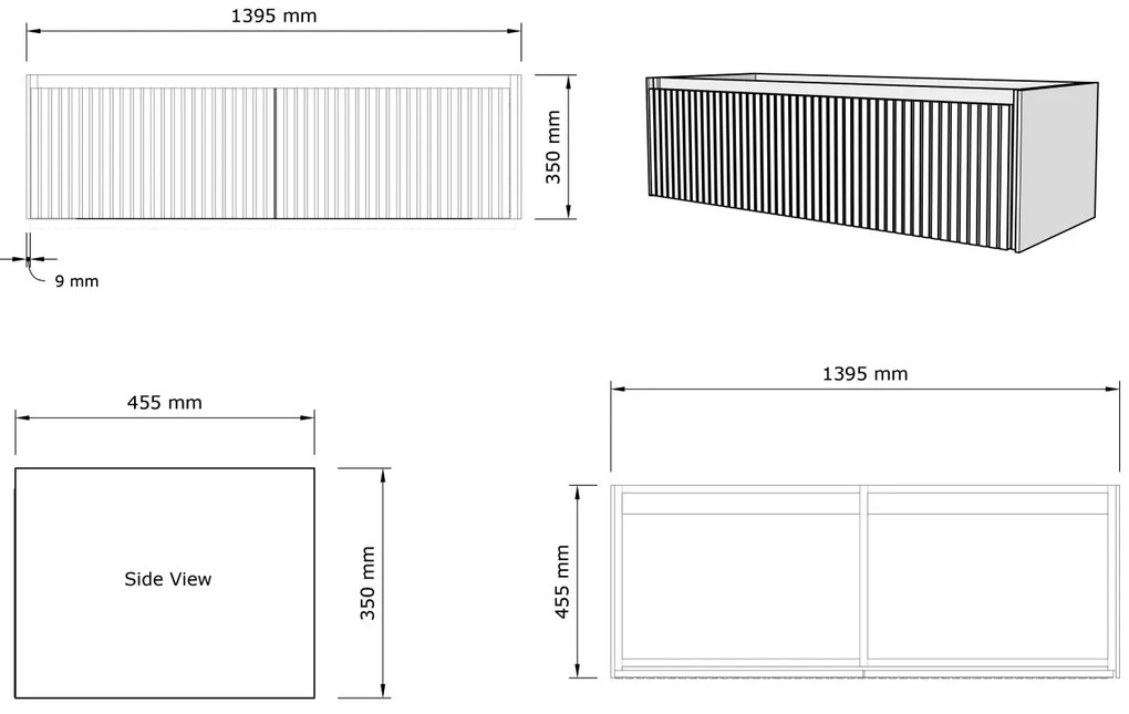 Gliss Design Timotheus badmeubel met 2 lades en ribbelfront 140cm black veneer met mat witte wastafel Asia