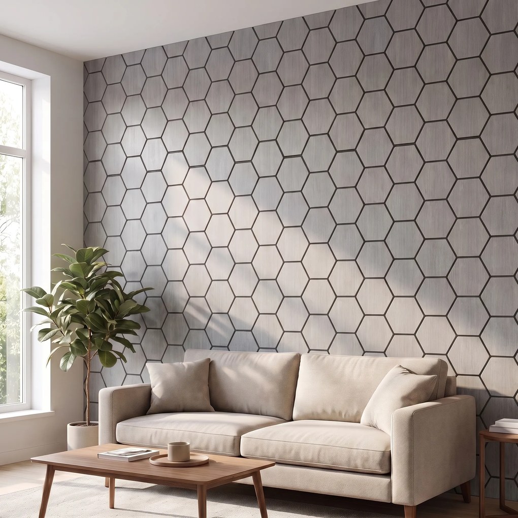 Hexagon Panel Grijs Walnoot 81CM | Akoestisch | Wanddecor | Zeshoekig