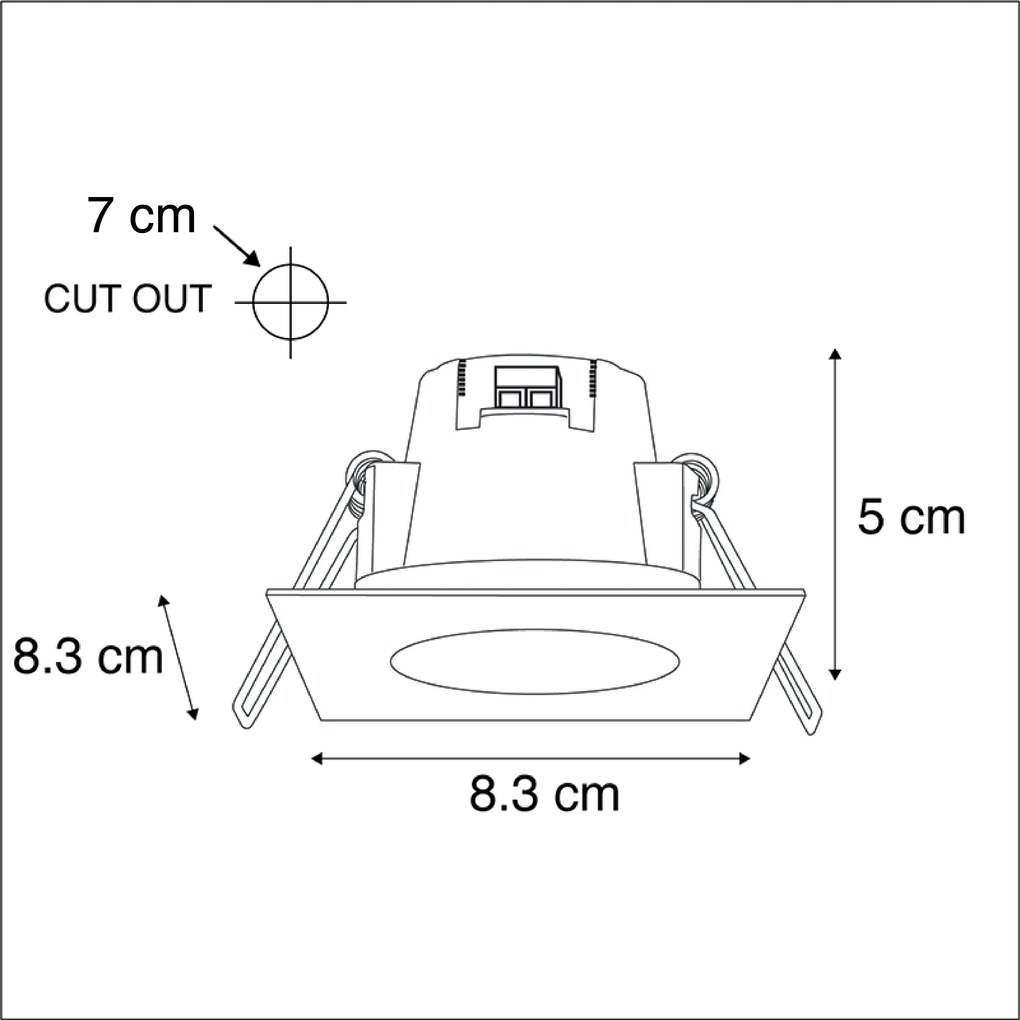 Set van 3 inbouwspots vierkant staal incl. LED IP65 - Simply