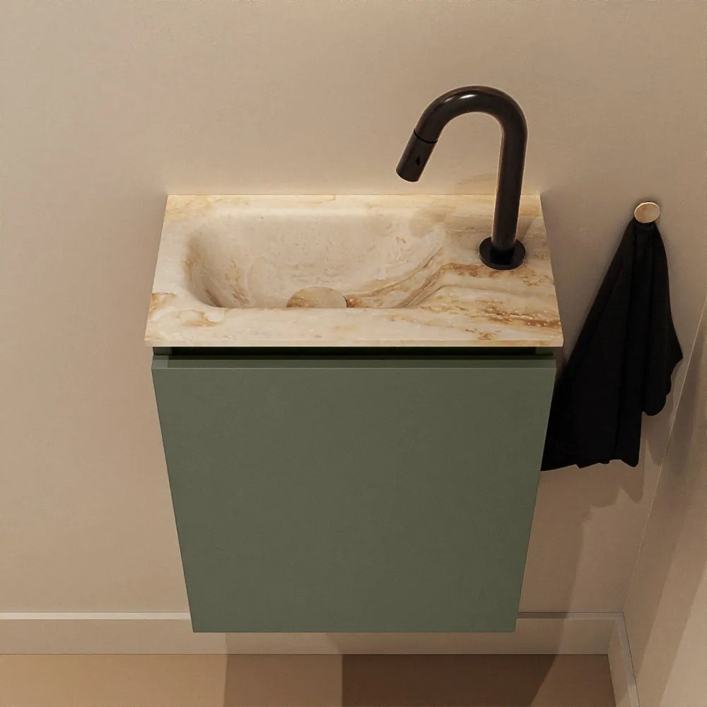 Mondiaz Ture DLux toiletmeubel 40cm army met wastafel frappe links met kraangat