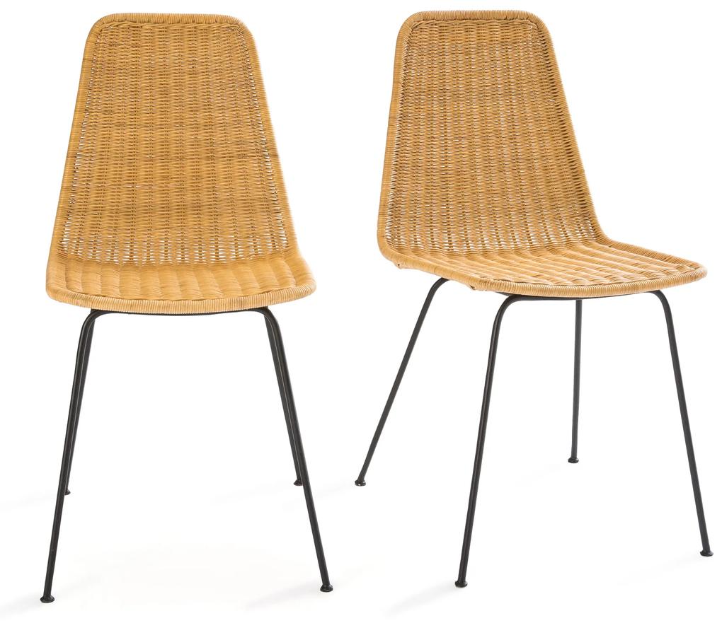 Set van 2 stoelen in gevlochten rotan en staal, Roson