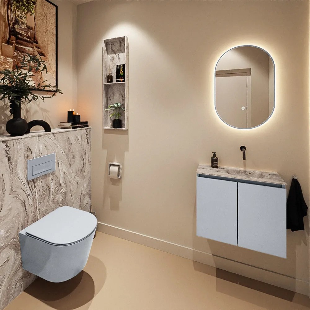 Mondiaz Ture DLux toiletmeubel 60cm clay met wastafel glace rechts zonder kraangat