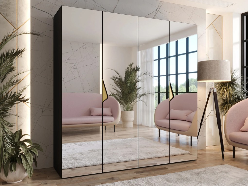 Kledingkast Hartford 630, Zwart, Gouden, 202x200x52cm, 135.3 kg, Kledingkast deuren: Met scharnieren