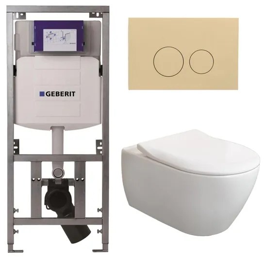 Villeroy & Boch Subway 2.0 DirectFlush CeramicPlus toiletset slimseat zitting met Geberit reservoir en bedieningsplaat beige met ronde knoppen wit 0701131/SW1102365/ga26033/ga91964/