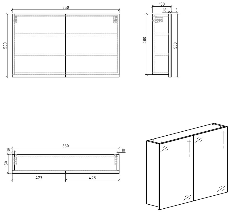 Differnz Brida spiegelkast 50x85x15cm wit