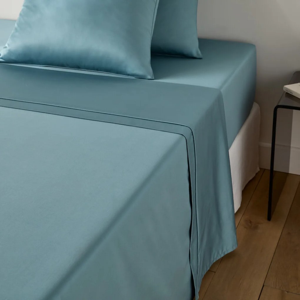 Effen plat laken in katoensatijn, Opale