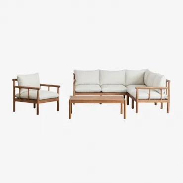 Melvin Woonkamer Set Met 5-zits Hoekbank, Fauteuil En Salontafel Van Acaciahout Acacia Bruin - Sklum