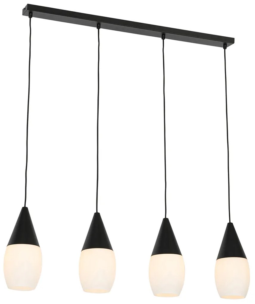 Moderne hanglamp zwart met opaal glas 4-lichts - Drop