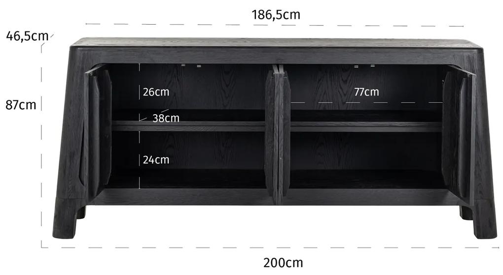 Zwart 4-deurs Dressoir - 200x46.5x86cm.