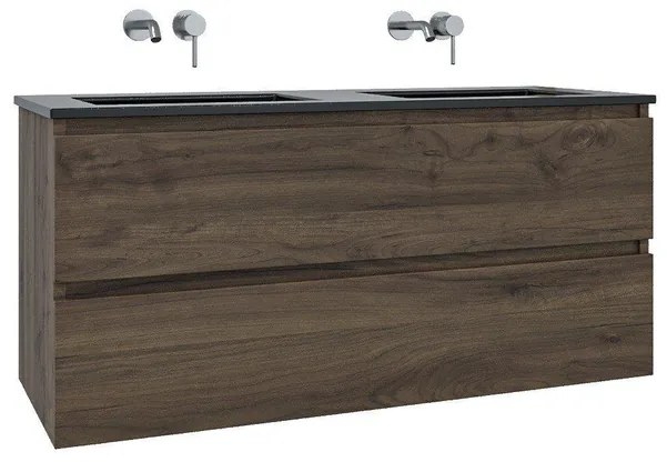 Adema Chaci Badkamermeubelset - 120x46x57cm - 2 keramische wasbakken zwart - zonder kraangaten - 2 lades - noten (hout) SW1212779/SW773933