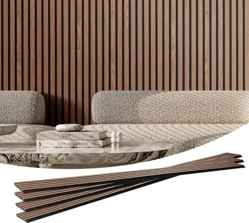 VEVOR akoestische panelen, akoestische panelen, 2400 x 200 mm, MDF accenthouten wandpanelen voor moderne binnenmuren, imitatiehouten wandpanelen voor stijlvolle decoratie en geluidsreductie, walnoot, set van 4