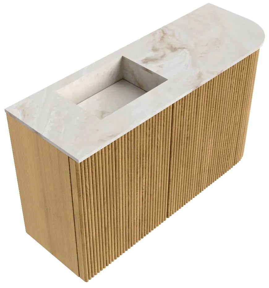 Mondiaz Joya DLux 70cm toiletmeubel ronding rechts oak met wastafel faye links zonder kraangat frappe