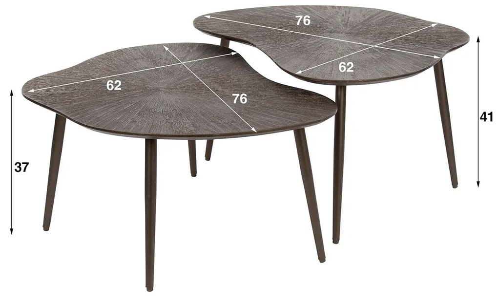 Salontafel Set Organische Vorm Brons - 79 X 59cm.
