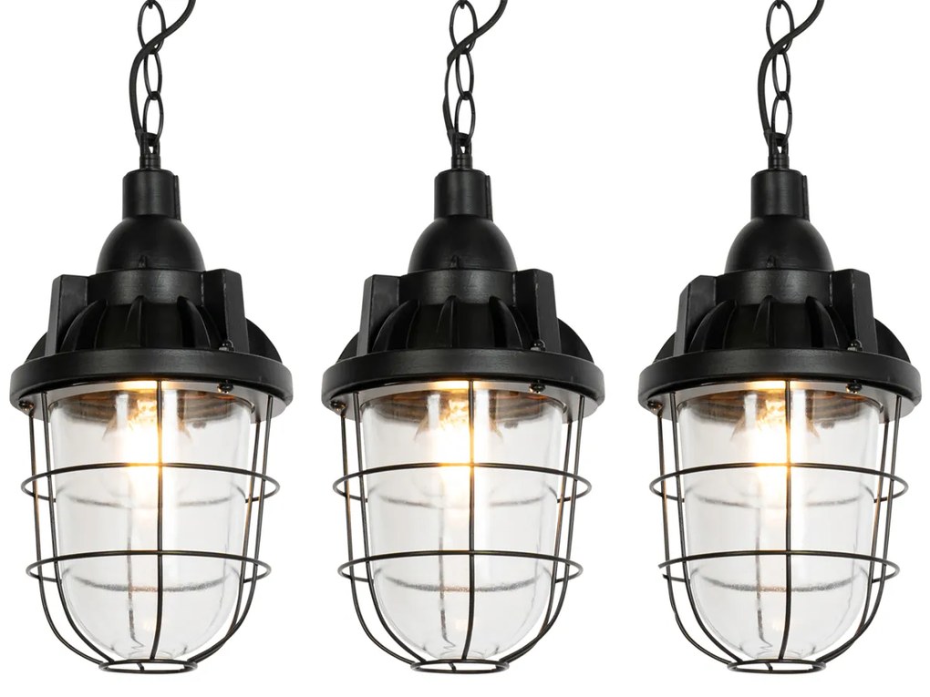 Set van 3 industriele hanglampen zwart - Cabin Industriele / Industrie / Industrial E27 rond Binnenverlichting Steen / Beton Lamp