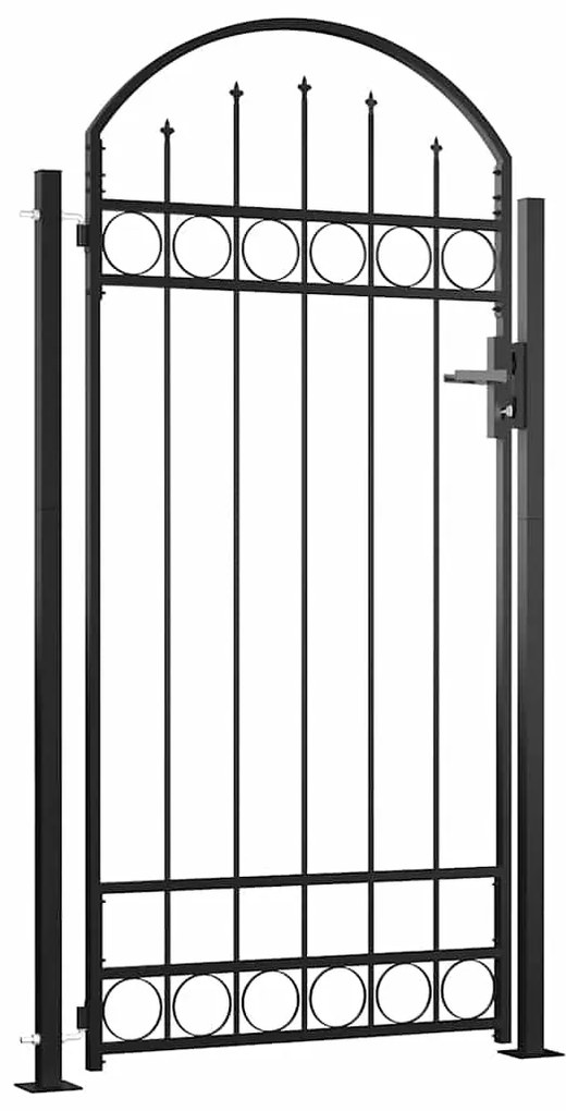 vidaXL Poort met gebogen bovenkant en 2 palen 105x204 cm zwart