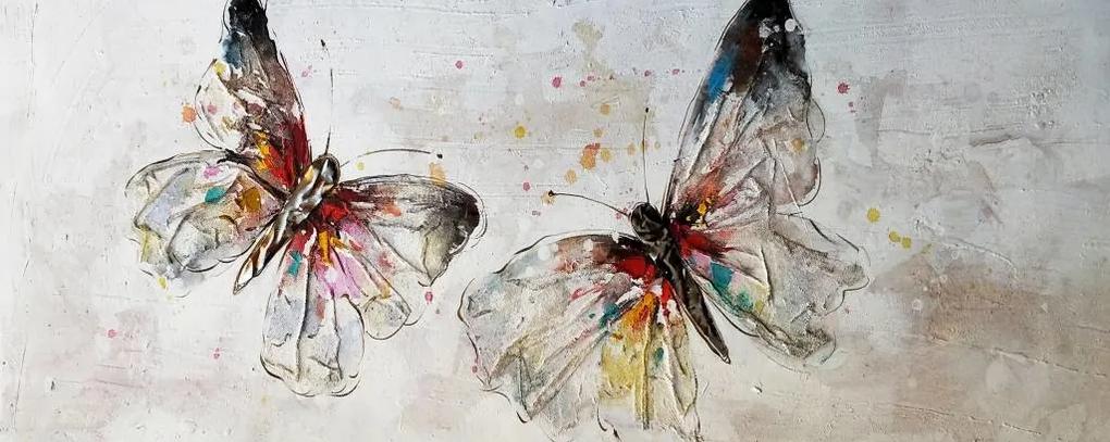 Schilderij - Handgeschilderd - Vlinders 150x60cm