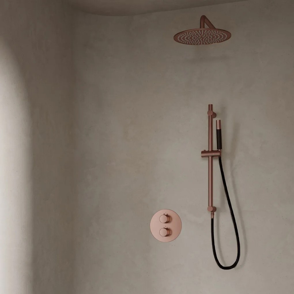 Saniclear Copper Pro inbouw regendouche 20cm rond met wandarm en glijstang geborsteld koper