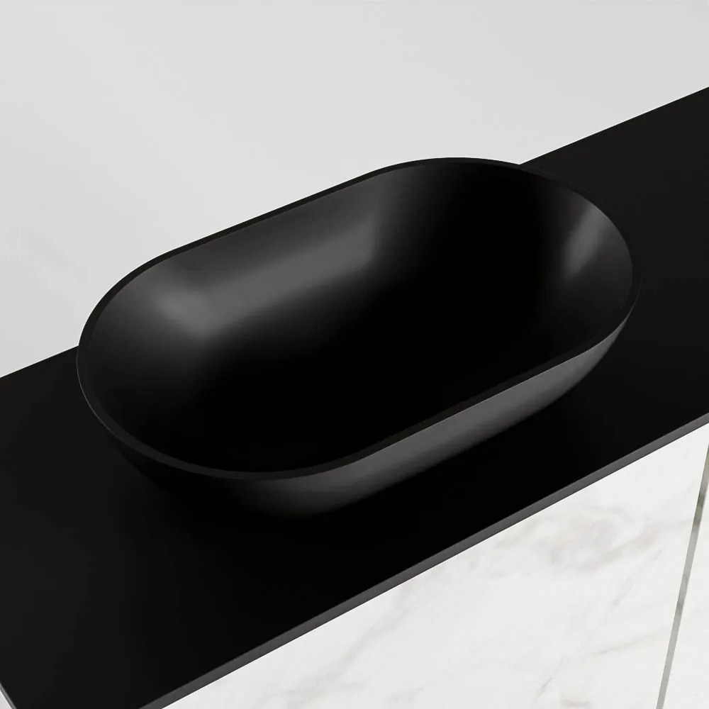 Mondiaz Fowy toiletmeubel 80cm Carrara met zwarte waskom links zonder kraangat