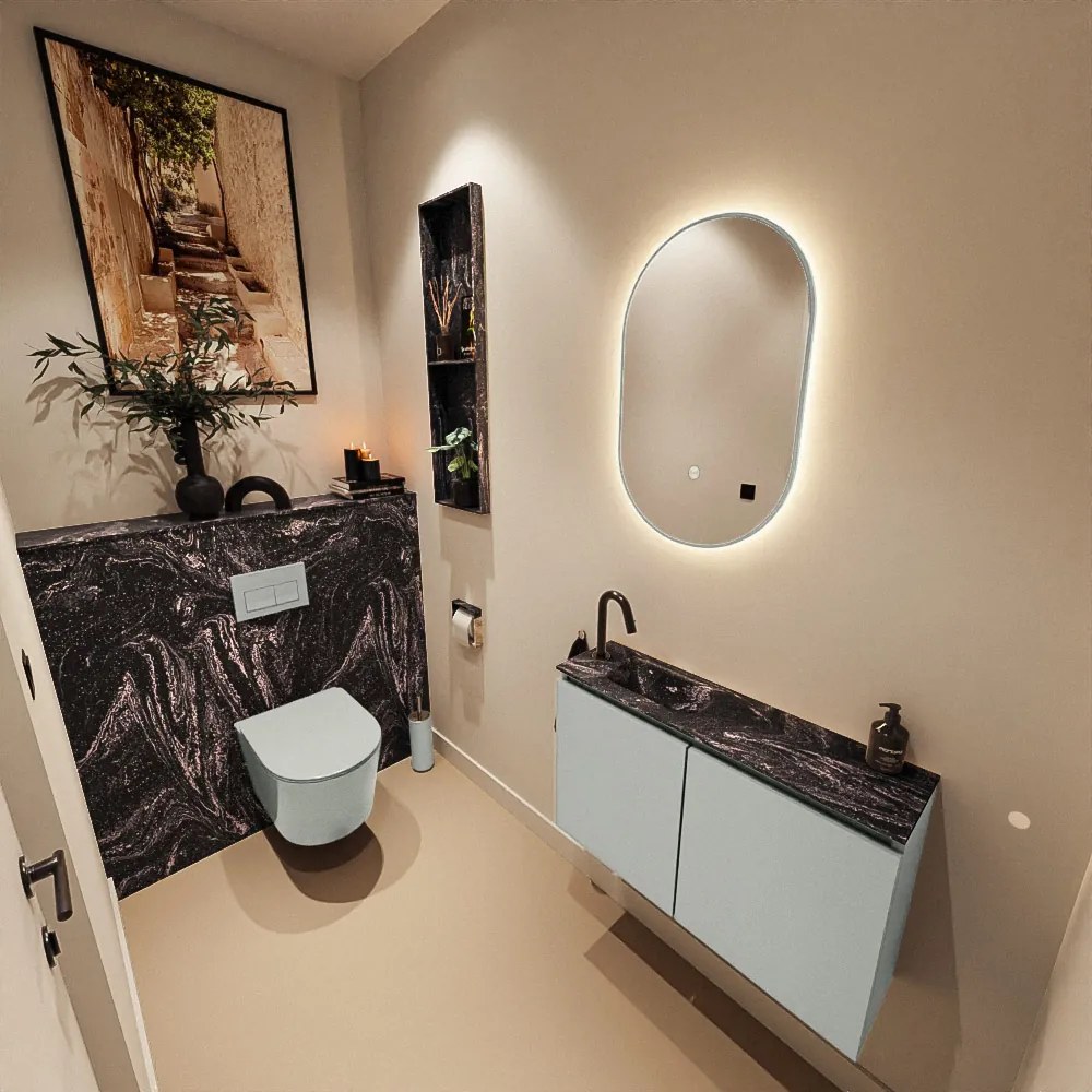 Mondiaz Ture DLux toiletmeubel 80cm greey met wastafel lava links met kraangat