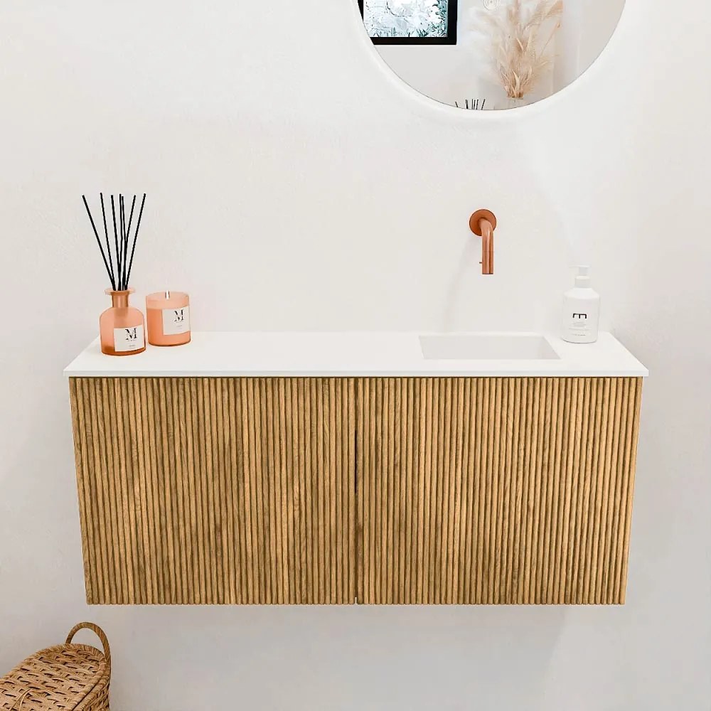 Mondiaz Joya 90cm toiletmeubel oak met wastafel faye rechts zonder kraangat talc