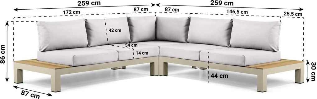 Loungeset 5 personen Aluminium/Teak Taupe Lifestyle Garden Furniture Vittoria