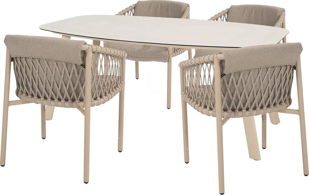 4 Seasons Outdoor Allora tuinset latte met Manolo tafel met geprint keramisch blad 180 cm SALE Tuinset beige weerbestendig