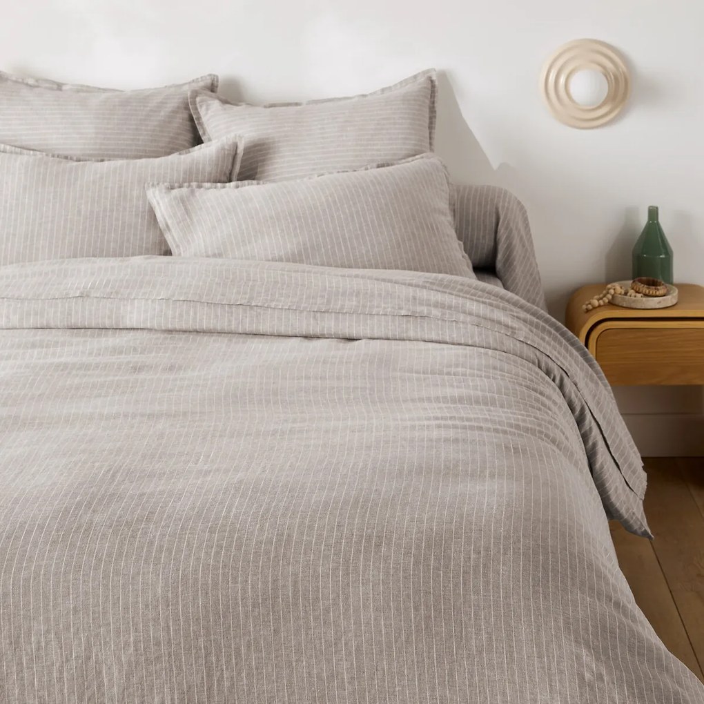 Dekbedovertrek in gewassen linnen, gestreept, Linot