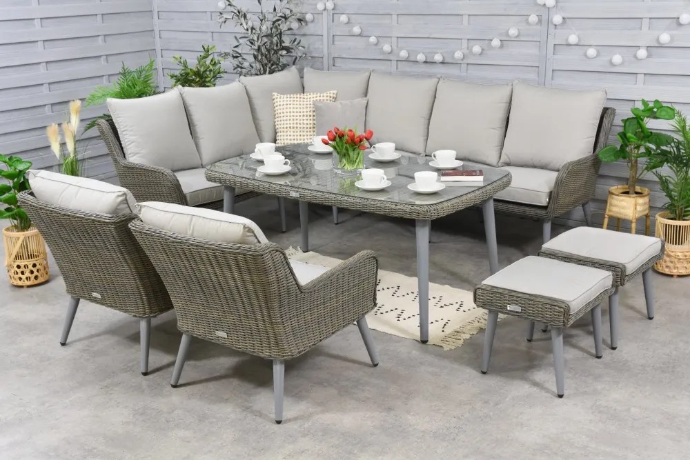 Bilbao Comida tuinmeubelen 7 + 2 Garden Point poefs grijs