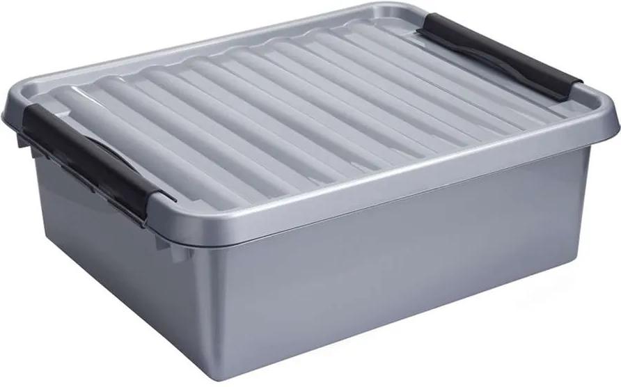 Stapelbare Q-line opbergbox 25 liter - grijs/zwart - 18x40x50 cm - Leen Bakker
