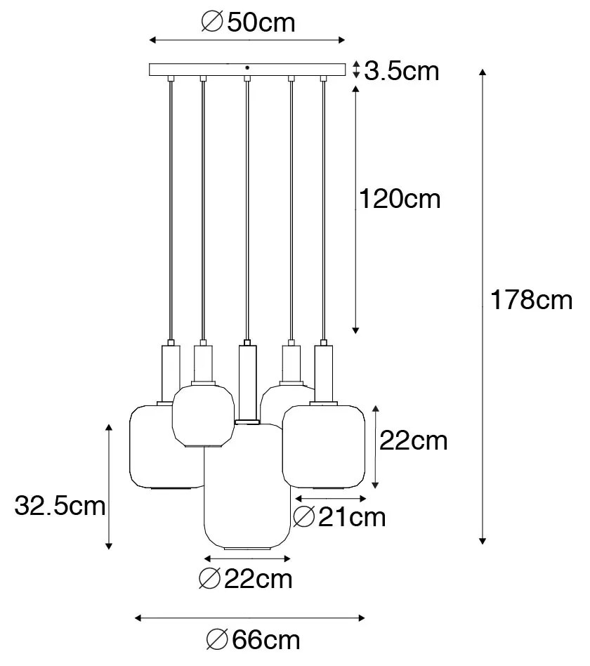 Hanglamp zwart met goud met smoke glas incl. 5 PUCC - Zuzanna Modern E27 rond Binnenverlichting Lamp