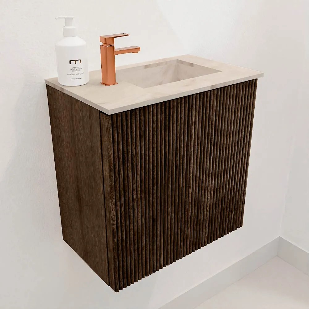Mondiaz Joya DLux 40cm toiletmeubel walnut met wastafel faye rechts 1 kraangat frappe