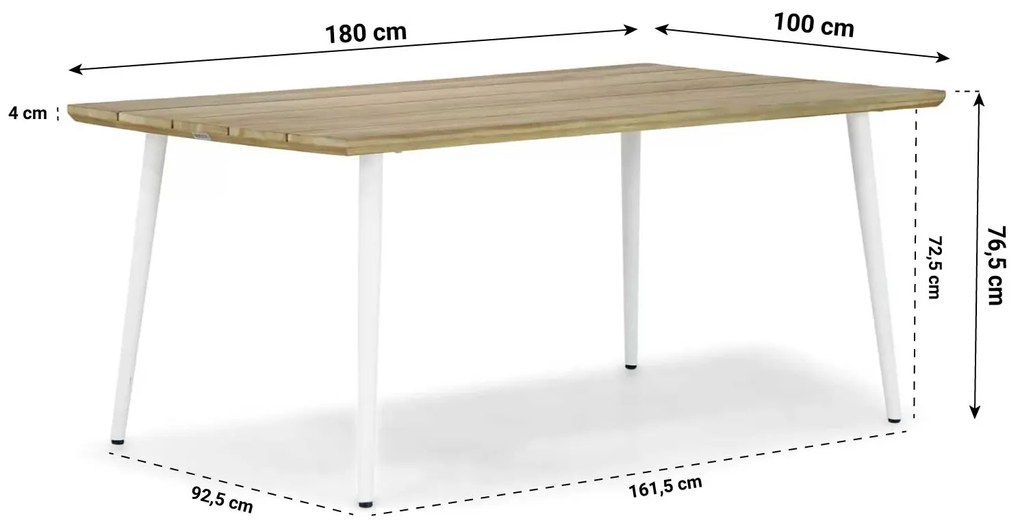 Dining Tuintafel rechthoekig 180 x 100 cm Aluminium/teak Wit Montana