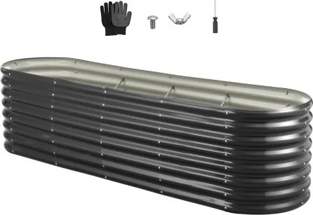 VEVOR Verhoogd Tuinbed, Metaal, 2400x600x600 mm, Plantbed, Groentebed, Plantenbak met Open Bodem &amp; Afgeronde Randen, Bloembed, Kruidenbed, Ideaal voor Groenten, Bloemen, Kruiden &amp; Vetplanten