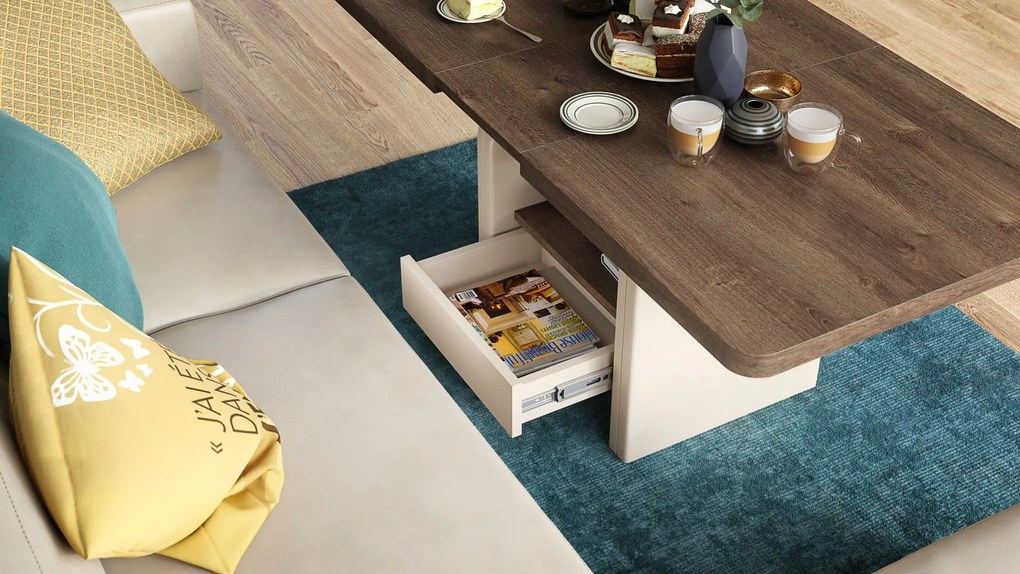 LEXUS verrijdbare koffietafel, met heffunctie, bruin eiken / beige