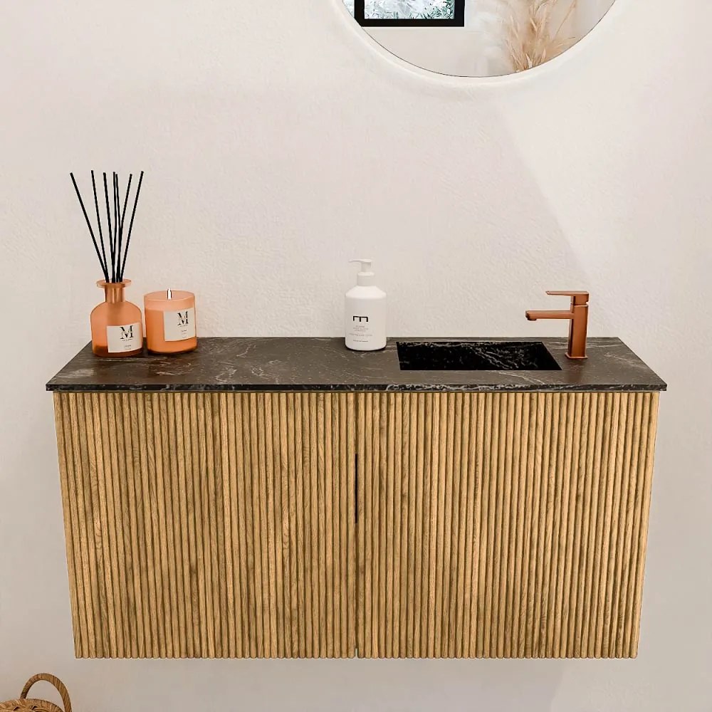 Mondiaz Joya DLux 80cm toiletmeubel oak met wastafel faye rechts 1 kraangat lava