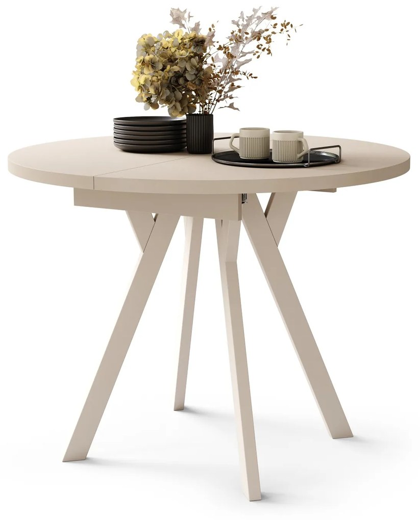 ALMO Beige/Beige poten - RONDE LOFT/INDUSTRIËLE TAFEL VOOR WOONKAMER/EETKAMER, UITSCHUIFBAAR
