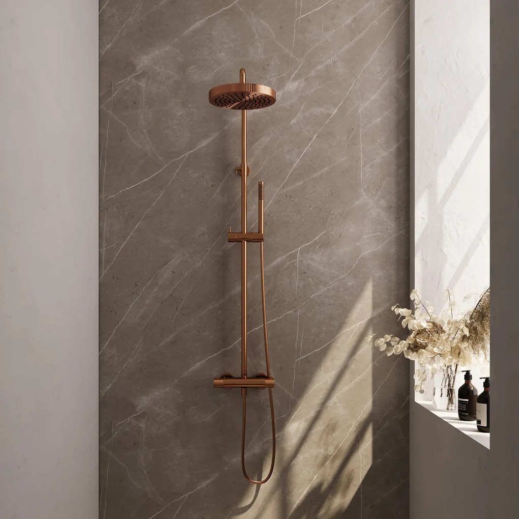 Brauer Stripe opbouw regendouche met 25cm hoofddouche en staafhanddouche koper geborsteld PVD