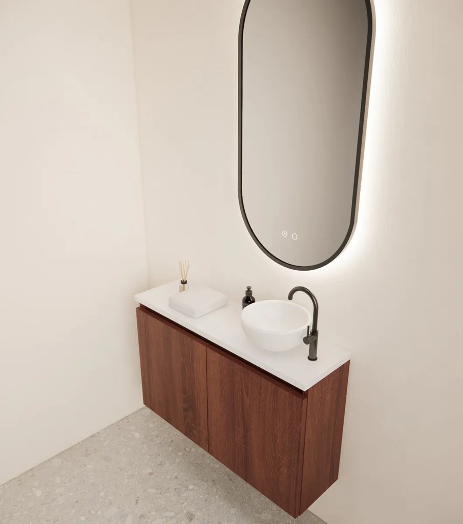 Gliss Design Echo toiletmeubel 80cm choco eiken met toppaneel wit mat