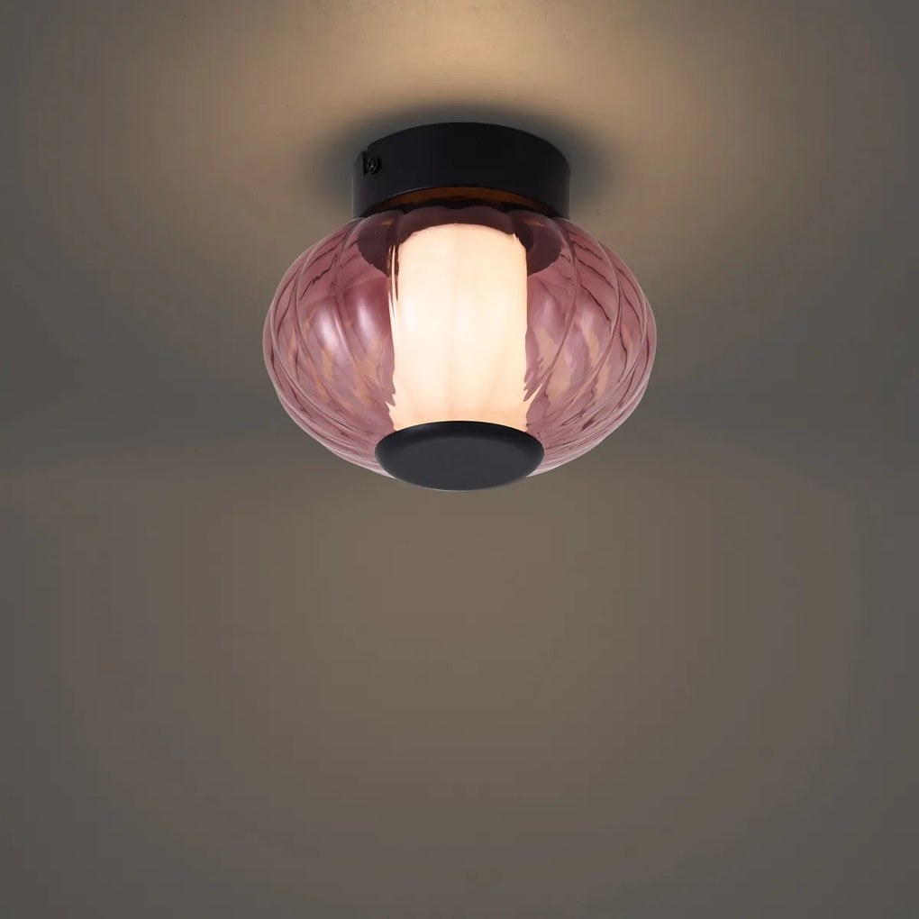 Design plafondlamp zwart 18cm met paars glas incl. LED 3-staps dimbaar - Margherite