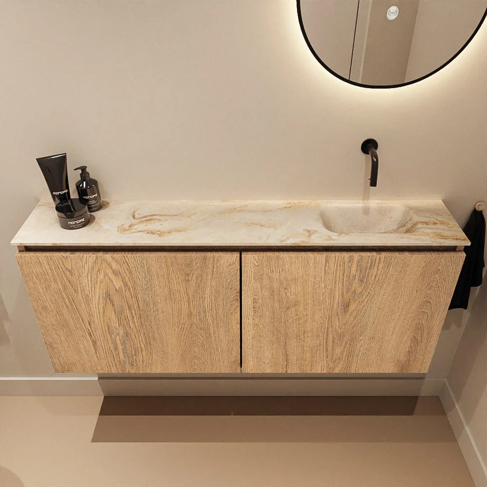 Mondiaz Ture DLux toiletmeubel 120cm washed oak met wastafel frappe rechts zonder kraangat