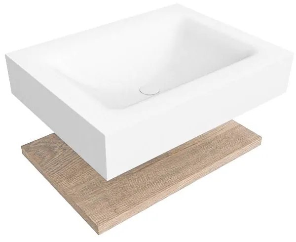 Zaro Alan badmeubel 60cm met planchet washed oak en vrijhangende wastafel cloud midden 1 kraangat talc