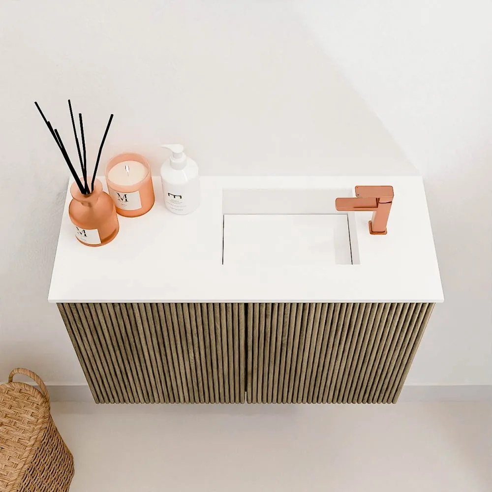 Mondiaz Joya 60cm toiletmeubel dusk met wastafel faye rechts 1 kraangat talc