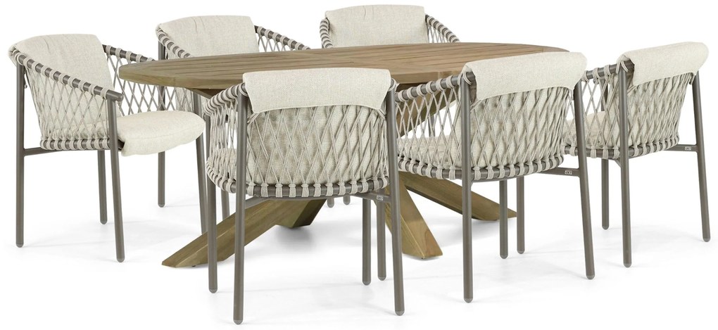 Tuinset 6 personen Aluminium/rope Taupe 4 Seasons Outdoor Allora/Boston