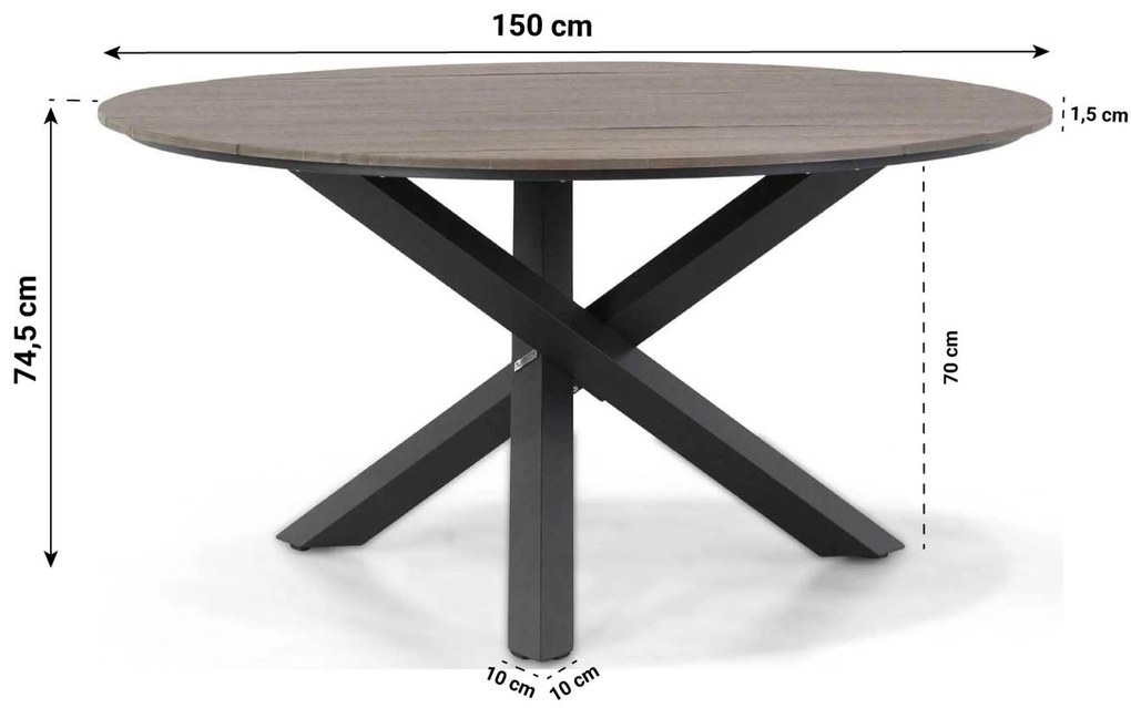 Tuinset Ronde Tuintafel 6 personen 150 cm Rope Grijs  Lifestyle Garden Furniture Monaco/Ancona