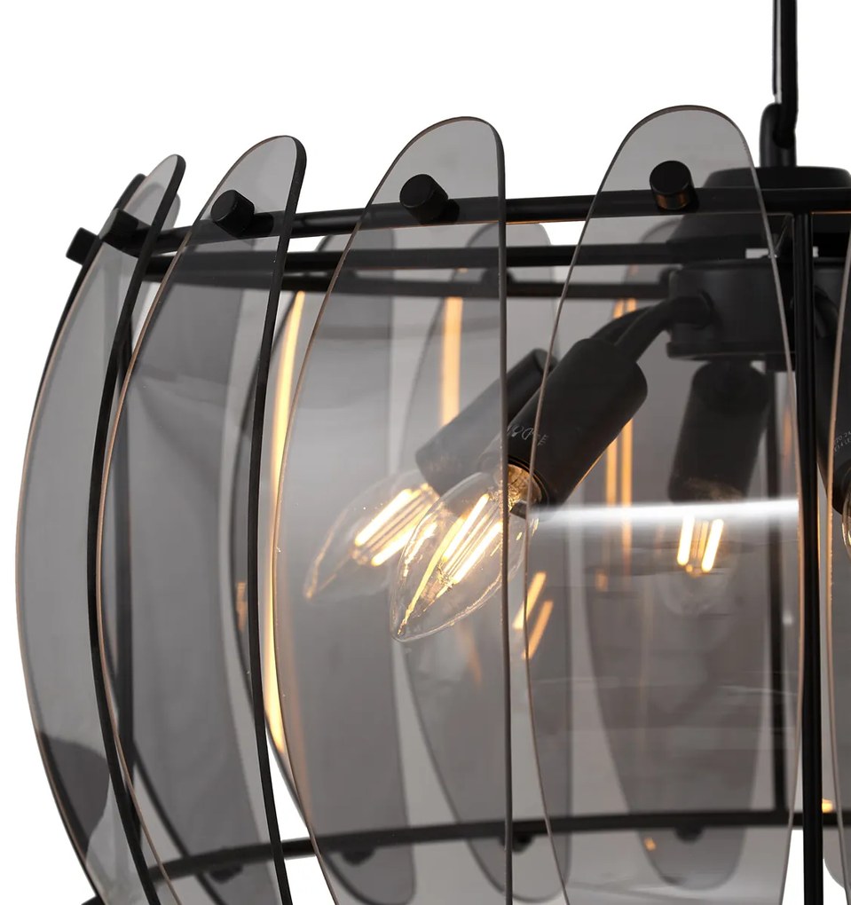 Design hanglamp zwart met smoke glas rond 6-lichts - Mochan Modern E14 Binnenverlichting Lamp
