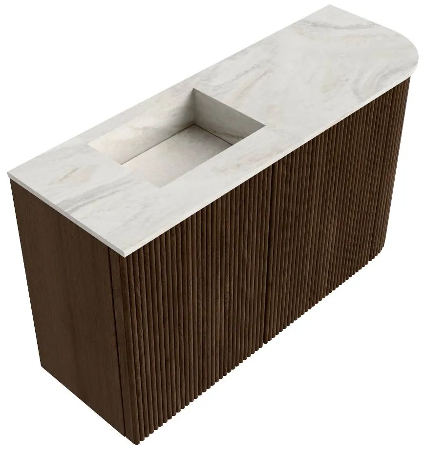 Mondiaz Joya DLux 70cm toiletmeubel ronding rechts walnut met wastafel faye links 1 kraangat ostra