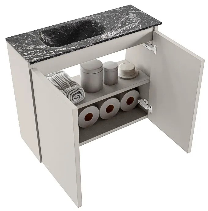 Mondiaz Ture DLux toiletmeubel 60cm linen met wastafel lava links met kraangat