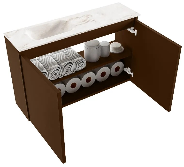 Mondiaz Ture DLux toiletmeubel 80cm rust met wastafel frappe links zonder kraangat