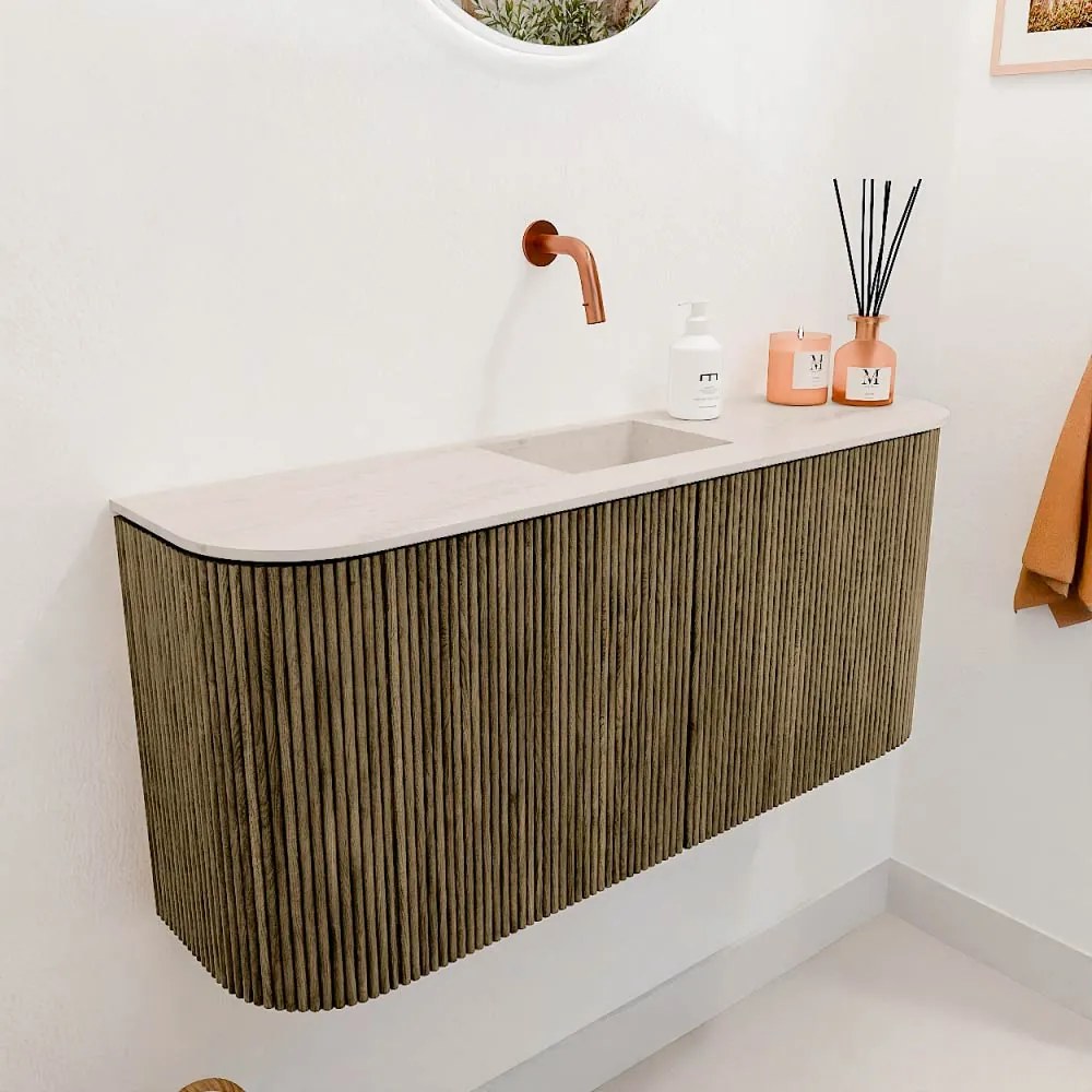 Mondiaz Joya DLux 95cm toiletmeubel ronding links/rechts dusk met wastafel faye midden zonder kraangat meli